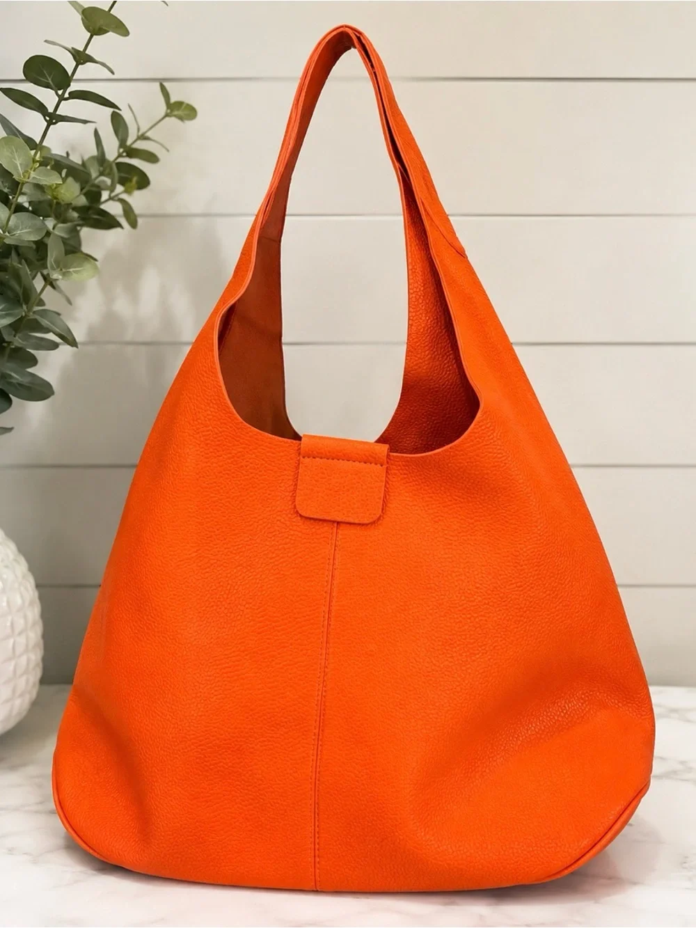Orange Leather Hobo Bag - Women